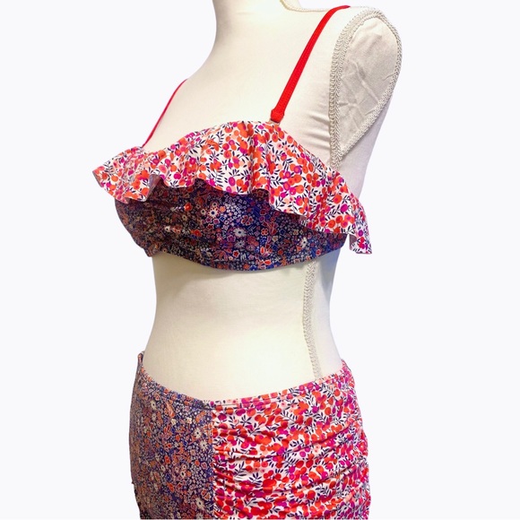 J Crew Ruffle bandeau bikini top and bottom set in Liberty® multi floral Size M - Picture 5 of 10